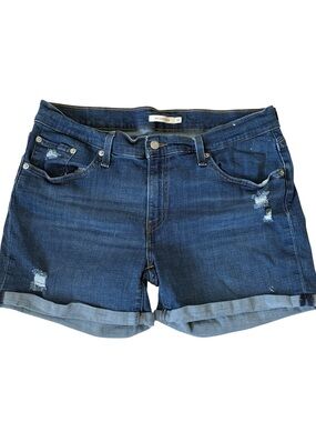Levi Jean Shorts Womens Size 32 Mid Length Denim Stretch